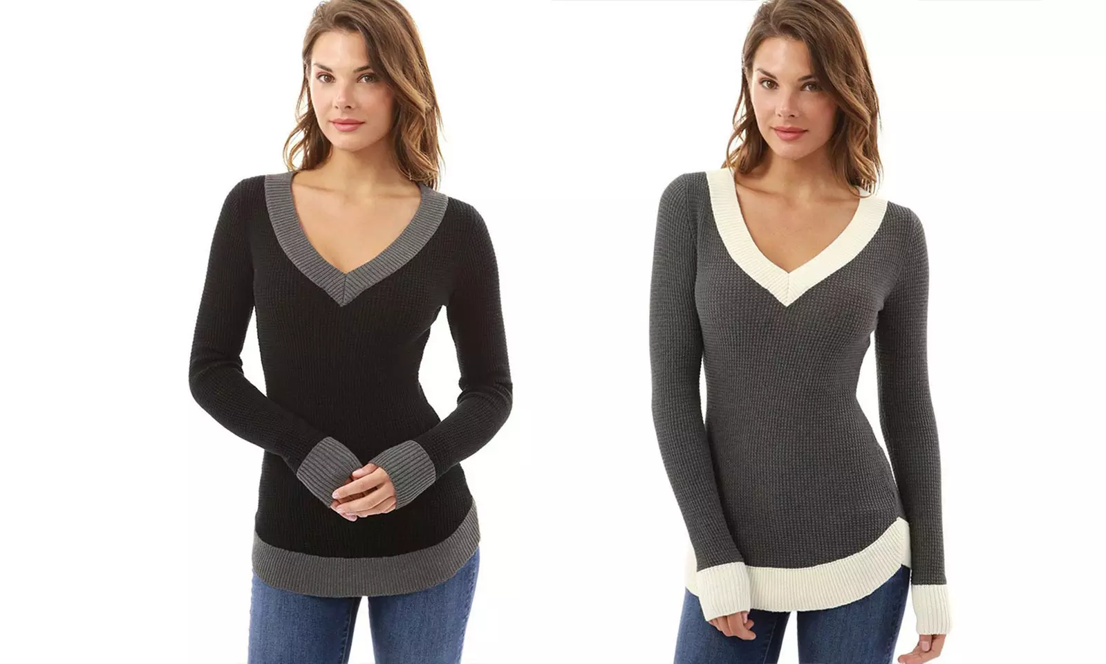 Pull pour femme col v bicolore Elie - Primary Image