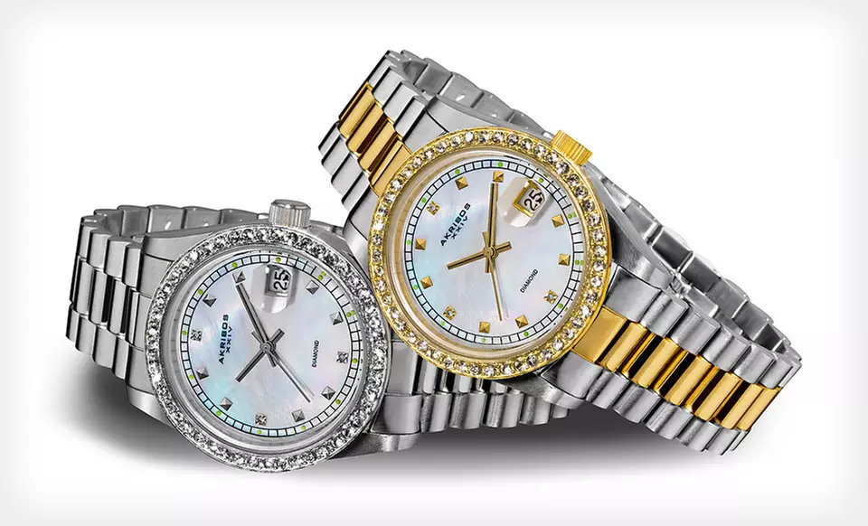 Men's and Women's Akribos XXIV Quartz Watch with Genuine Diamonds (Up to 91% Off). Free Shipping. Multiple Styles Available.  - Primary Image