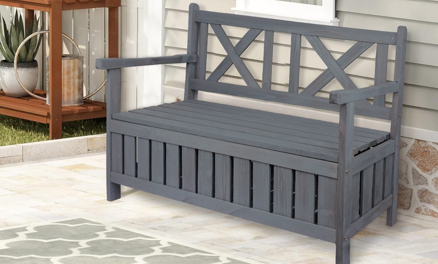 Image 2: Wooden Outdoor Storage Bench 