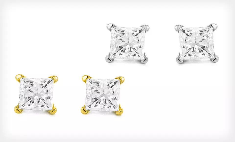 Princess-Cut Diamond Stud Earrings (Up to 47% Off). Six Styles Available. Free Shipping and Free Returns. - Primary Image