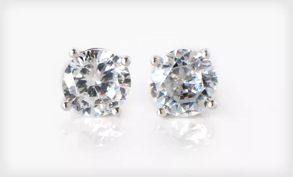 One or Three Pairs of 2-Carat Sterling-Silver CZ Stud Earrings (Up to 95% Off). Free Returns. - Primary Image
