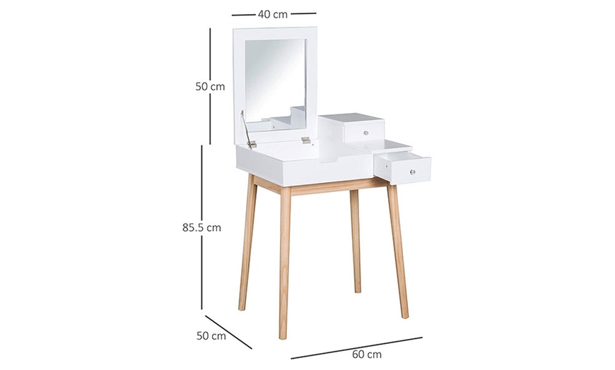 Image 7: HomCom Dressing Table with Desk Flip-up Mirror