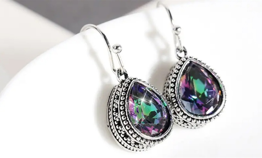 Image 1: Vintage-Effect Tear Drop Earrings