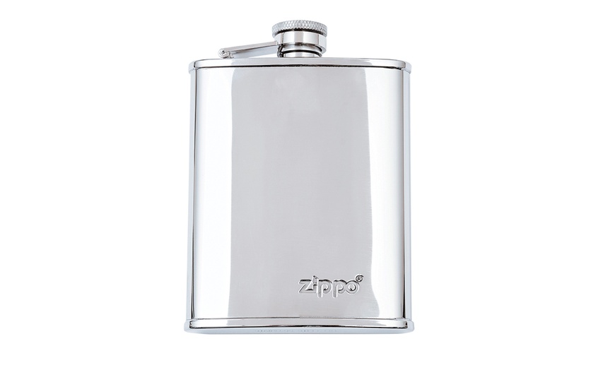 Image 2: Zippo Stainless Steel Flask with Optional Gift Set