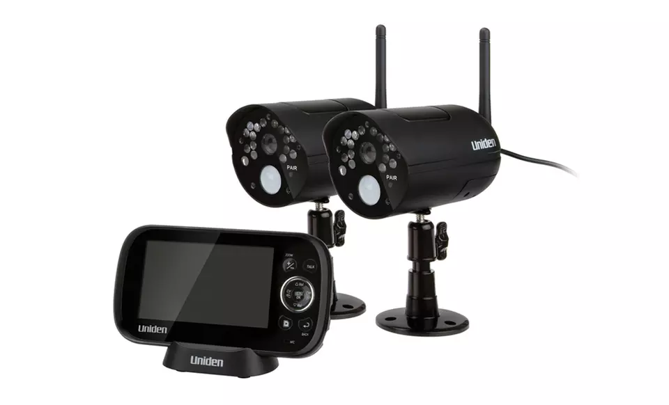 Uniden Digital Wireless Video-Surveillance System with Two Cameras and 4.3" LCD Color Monitor (UDR444). Free Returns. - Primary Image