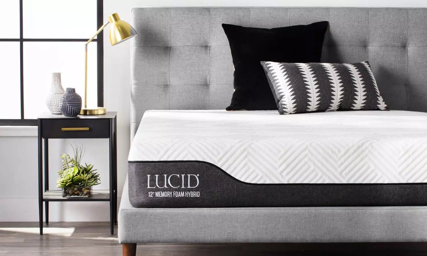 Lucid 12” Aloe Vera Hybrid Mattress Infused with Bamboo Charcoal - Second Medium