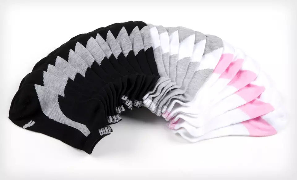 $16.99 for 12 Pairs of Puma Women’s No-Show Socks in Black/Gray or White/Pink ($36 List Price) - Primary Image