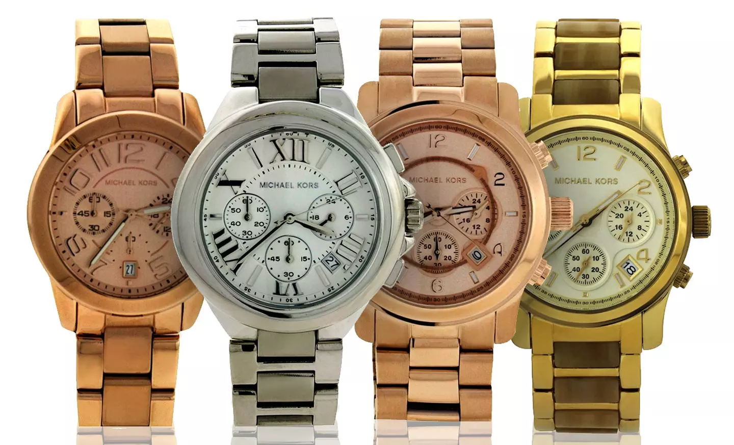 Michael Kors Men's and Women's Stainless Steel Chronograph Watches. Multiple Styles from $189.99–$249.99. - Primary Image