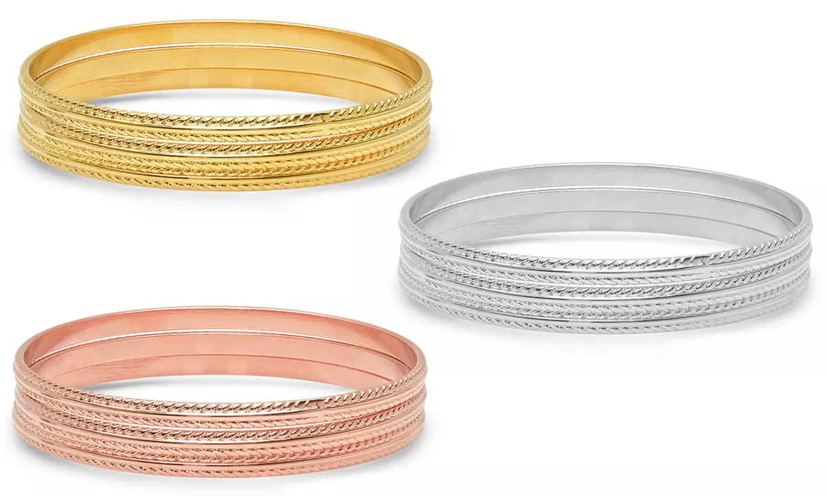 Stainless Steel Set of 3 Slip-On Bangles with Wheat Design by Steeltime - Primary Image