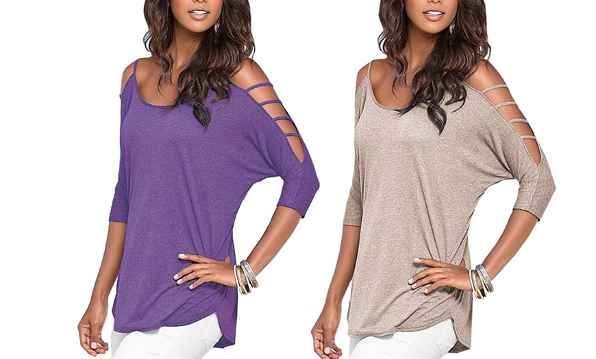 Image 7: Cut-Out Sleeve Jersey Top