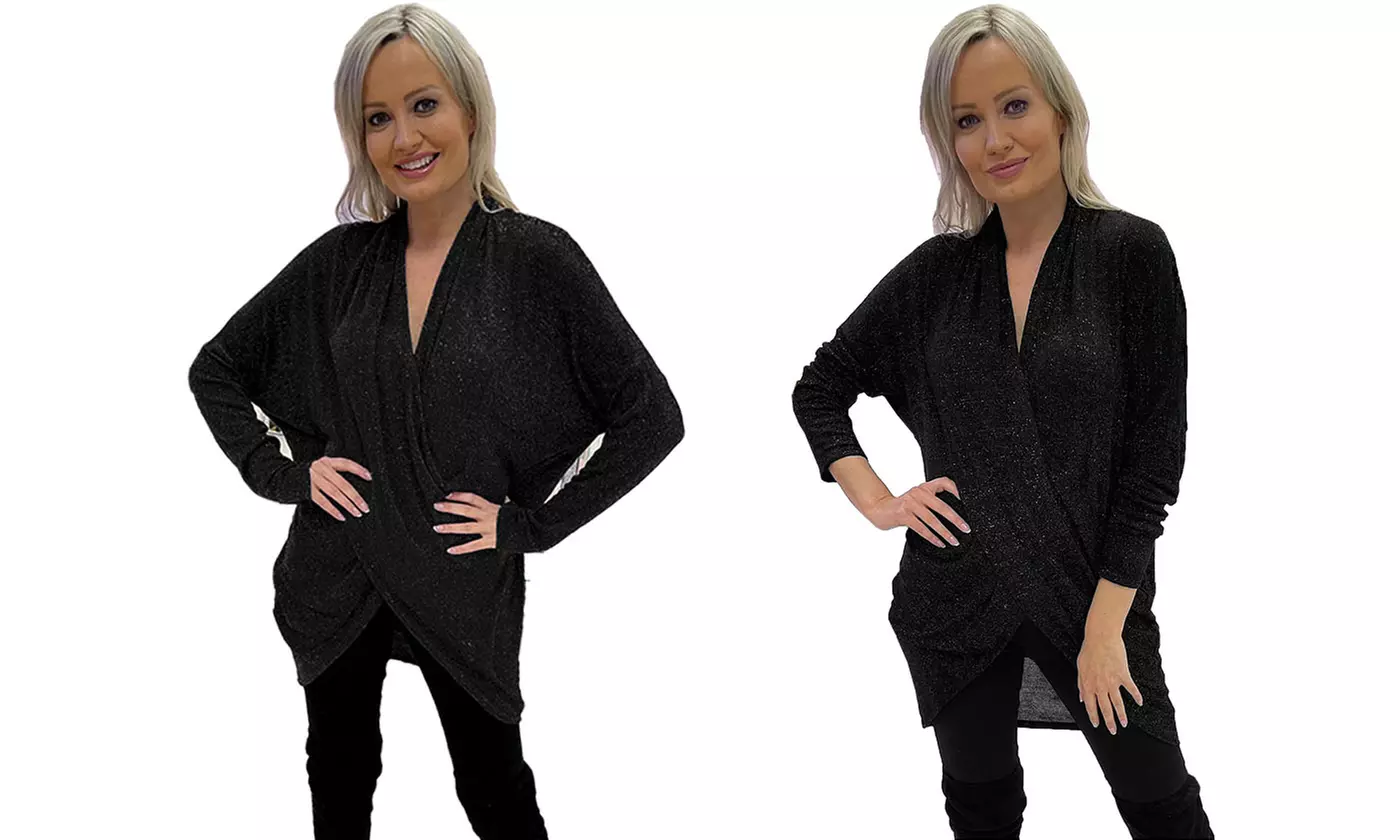 Wrapover Lurex Glitter V-Neck Top