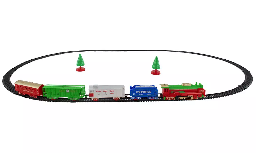 Train électrique de noël avec locomotive, wagons et rails - Primary Image