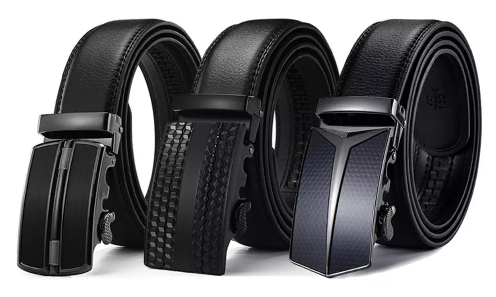 Barbados Men's Solid Buckle Leather Belt with Automatic Ratchet - Primary Image