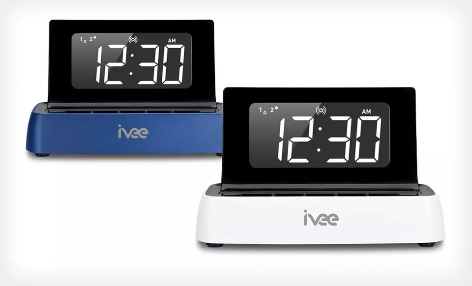 $24.99 for an ivee Digit Voice-Controlled Alarm Clock in Blue or White ($50 List Price). Free Shipping. - Primary Image