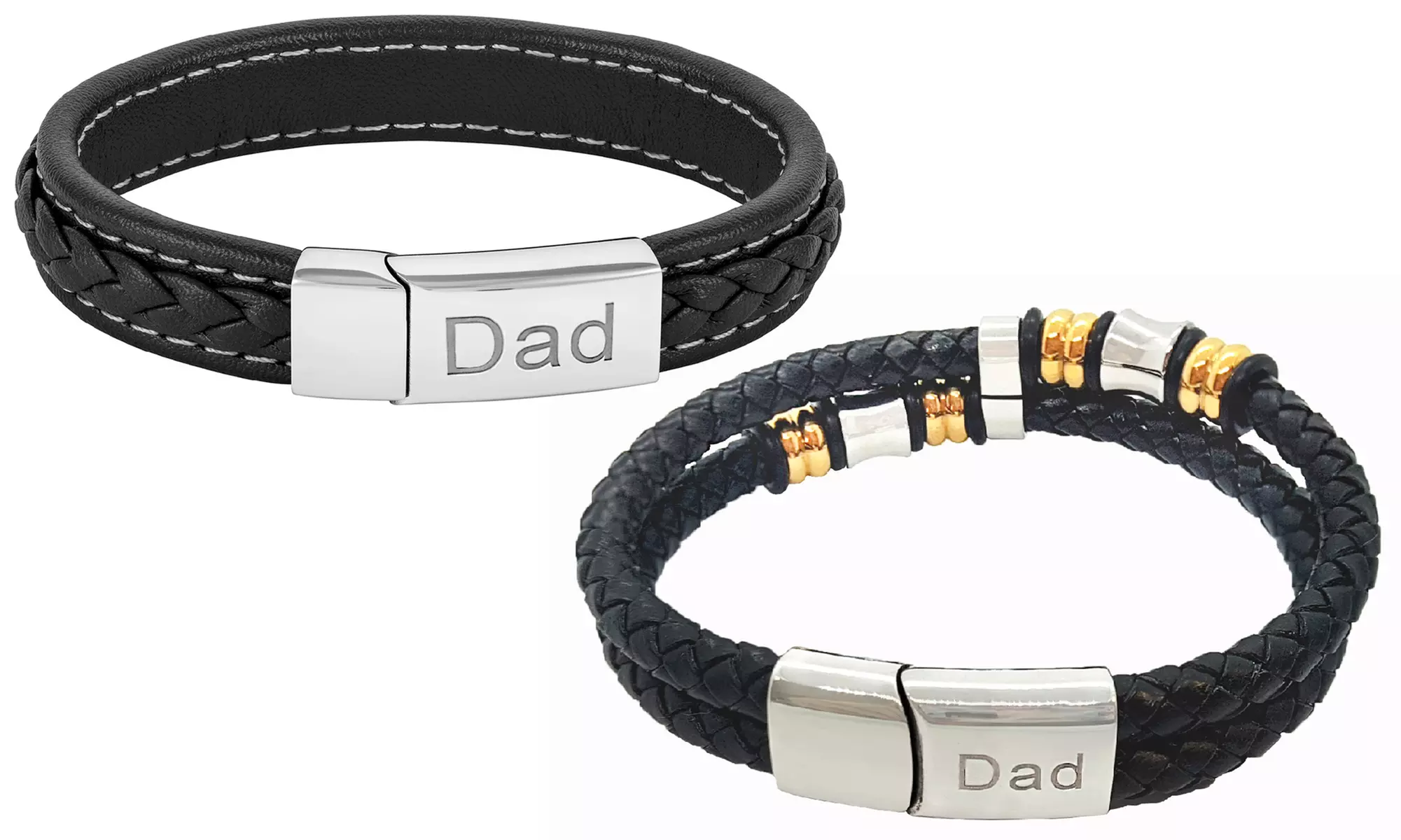 Bracelet masculin "Dad" en cuir véritable avec ou sans perles - Primary Image