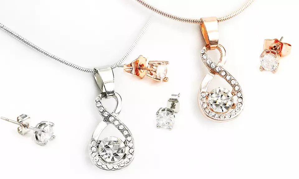 One or Two Infinity Pendant and Earrings Sets made with Crystals from Swarovski® - Primary Image