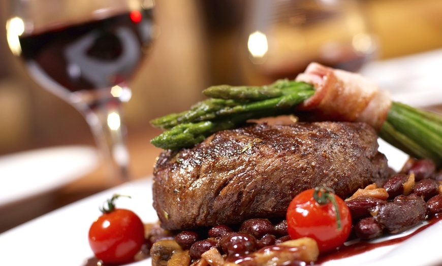 Image 1: Two-Course Steak Meal with Wine