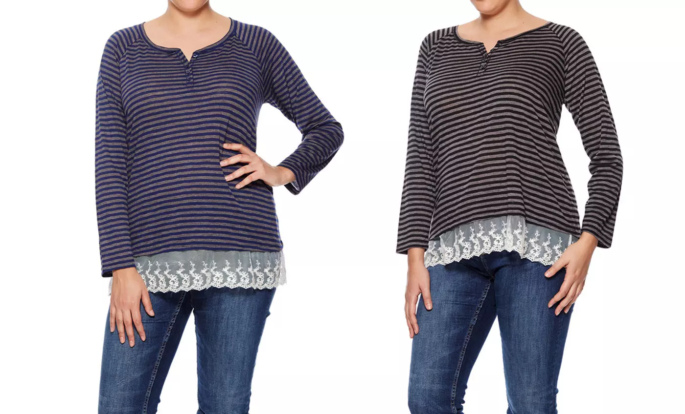 Derek Heart Plus Size Long Sleeve Y-Neck Henley | Brought to You by ideel - Primary Image