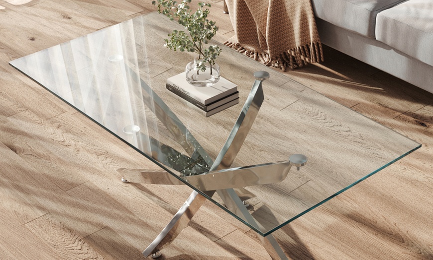 Image 4: Clear Glass Top Coffee End Table