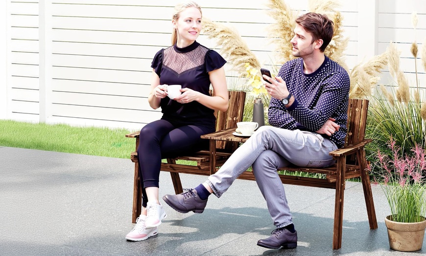 Image 14: Outsunny 2-Seater Wooden Bench with Centre Table