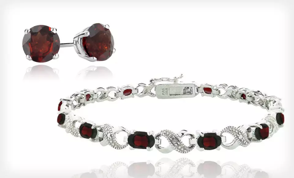 January Birthstone Garnet Stud Earrings or Garnet and Diamond Infinity Bracelet (Up to 88% Off). Free Returns. - Primary Image