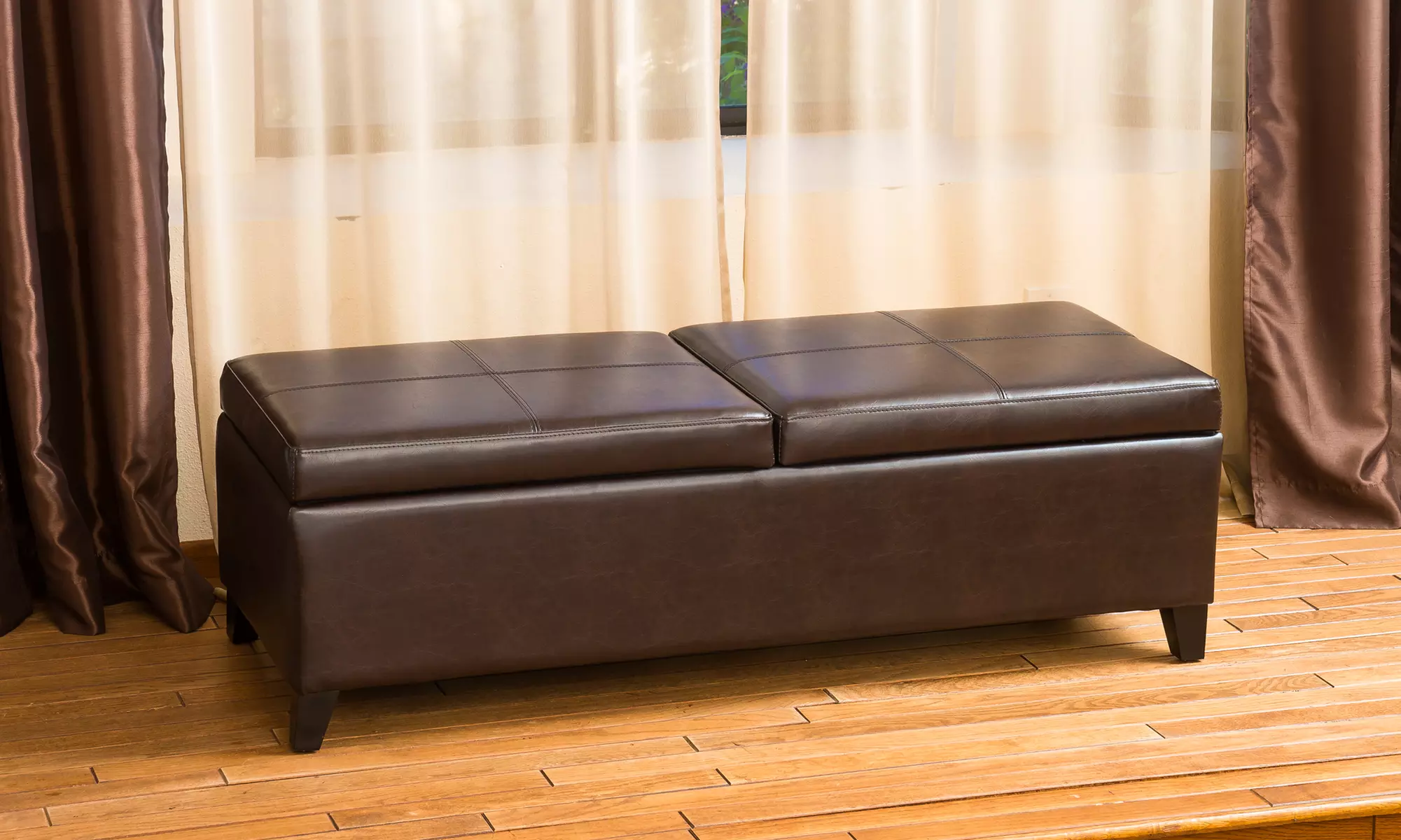 Rodrigo Double Lift Top Leather Storage Bench - Primary Image