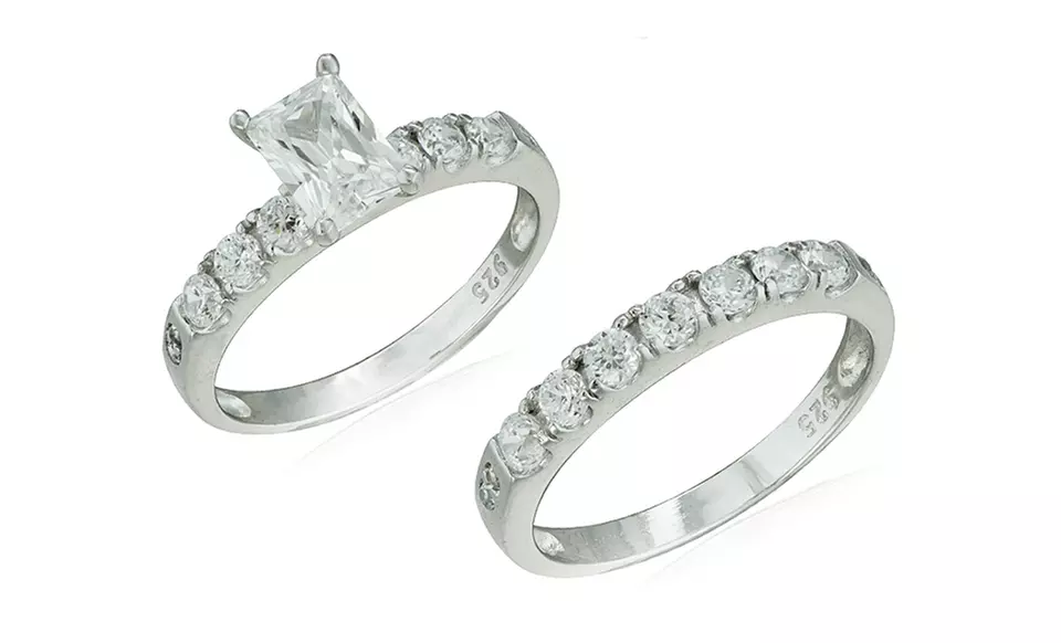 Sterling-Silver Cubic-Zirconia Worry-Free Travel Wedding Ring Sets. Multiple Styles Available. Free Returns. - Second Medium