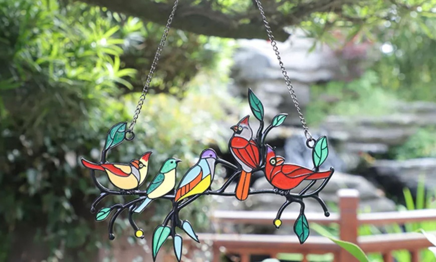 Image 6: Stained Glass Effect Birds Decorations Set