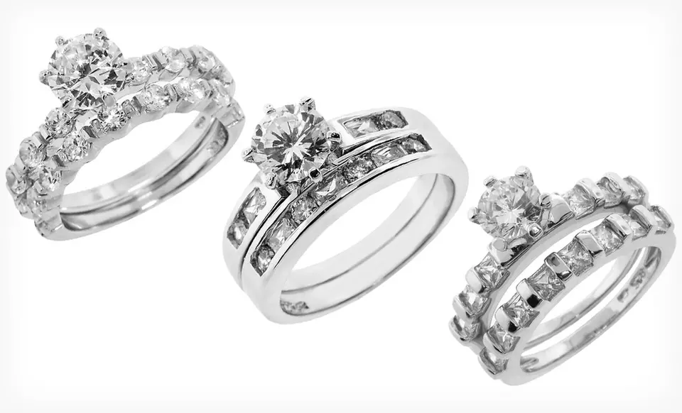 $22.99 for Two-Piece Sterling Silver Wedding Rings ($99.99 List Price). 11 Styles Available. Free Shipping and Returns. - Primary Image