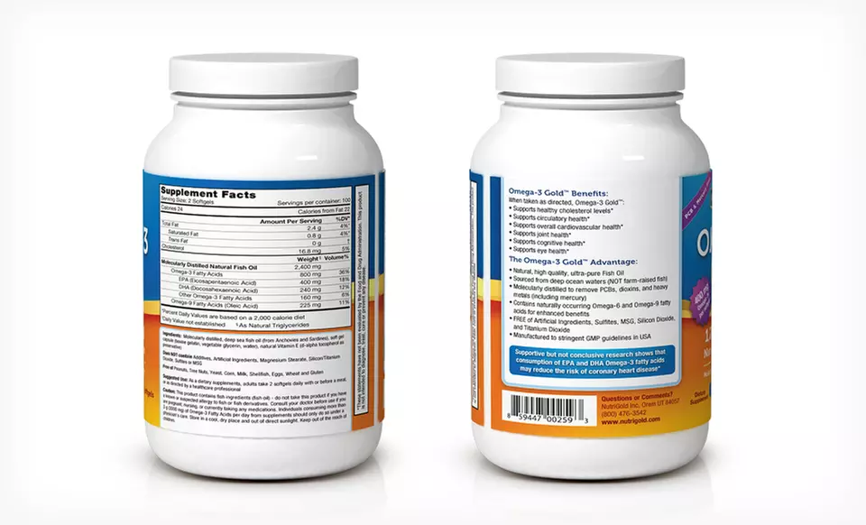 $19.99 for a 2-Pack of Nutrigold Omega-3 Gold 1200 Mg. Fish Oil Capsules ($59.90 List Price). Free Shipping. - Second Medium