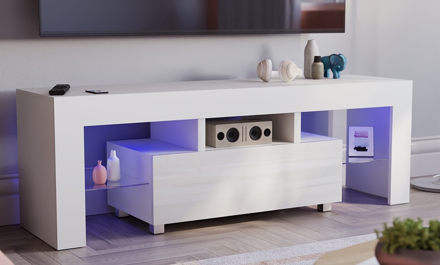 Image 1: High Gloss One-Drawer LED TV Unit