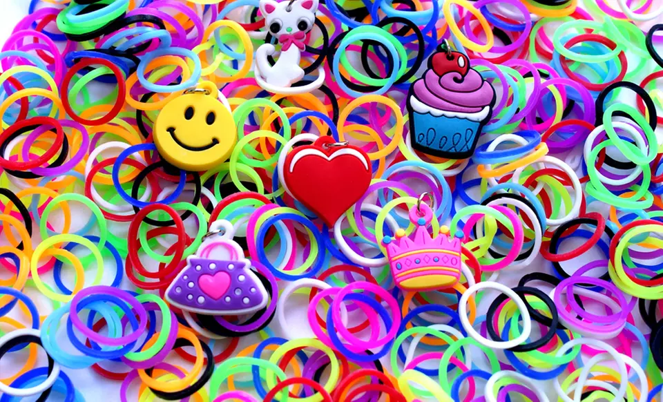600 Assorted Color Loom Band Bundle with Crochet Tool, Clips, and Charms. Free Returns. - Primary Image