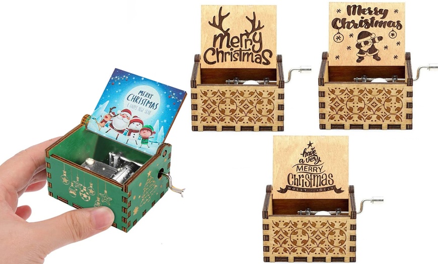 Image 1: Mini Christmas Wooden Music Box