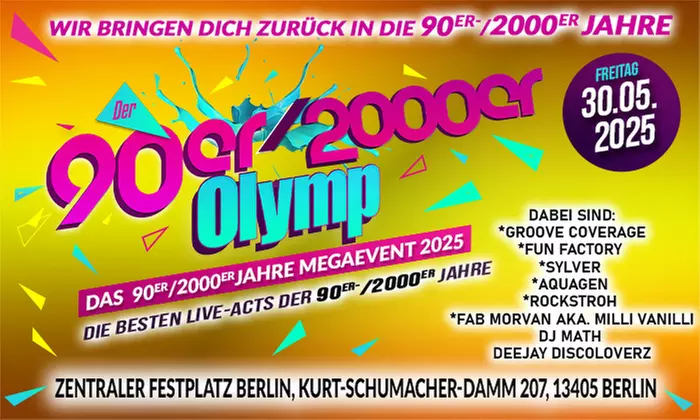 90er / 2000er Olymp 2025: Bis zu 10 Tickets am Fr. 30.05.25 um 18 Uhr in Berlin (bis 42% sparen) - Second Medium