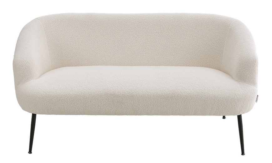 Image 3: White Teddy Fabric Loveseat With Metal Legs