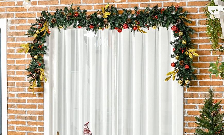 Image 1: HomCom Christmas Pre-Decorated Garland