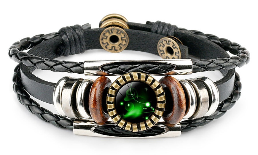 Image 3: 12-Zodiac Leather Constellation Bracelet