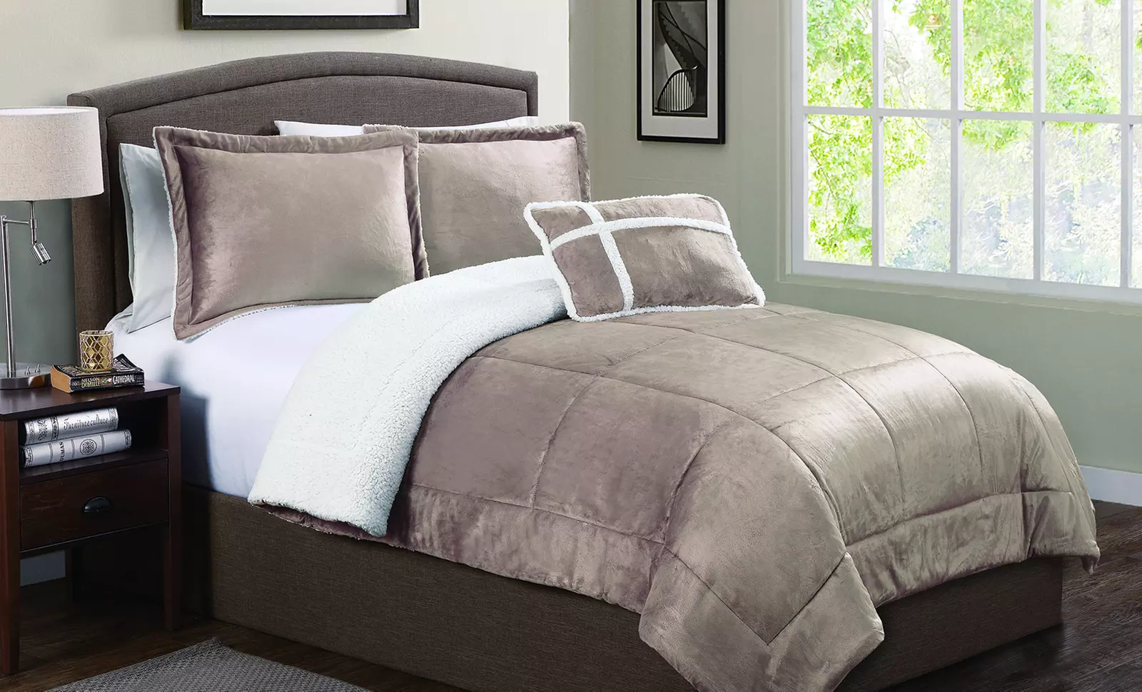 Micro Mink Reverse to Sherpa Comforter Set with Bonus Decorative Pillow - Second Medium