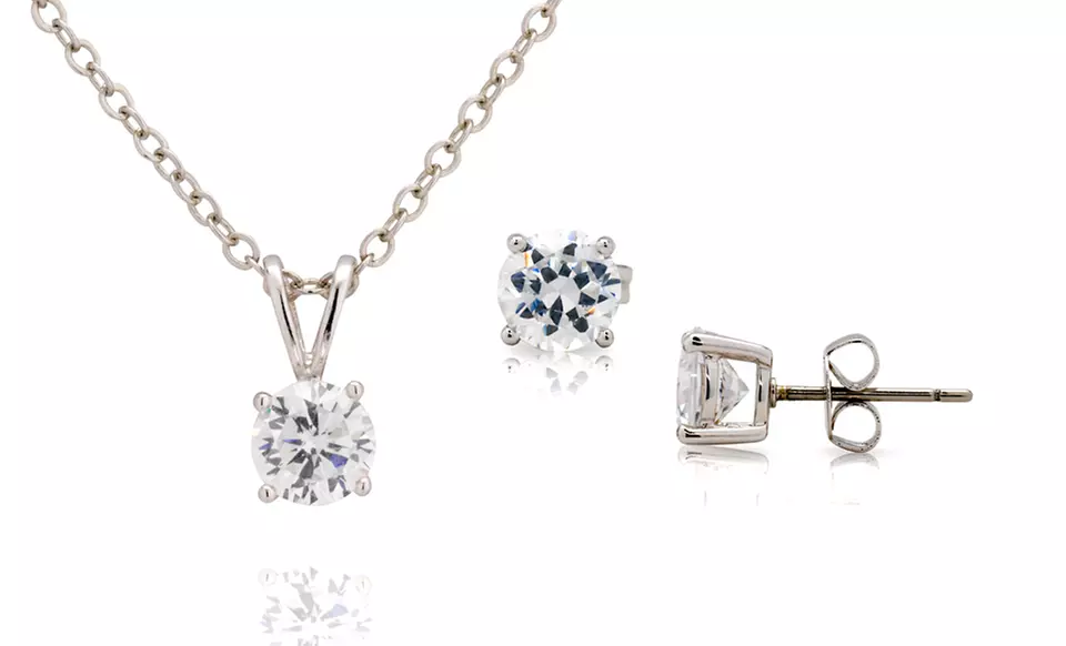 $9.99 for a 3-Carat Simulated-Diamond Necklace and Earring Set ($100 List Price). Free Returns. - Primary Image