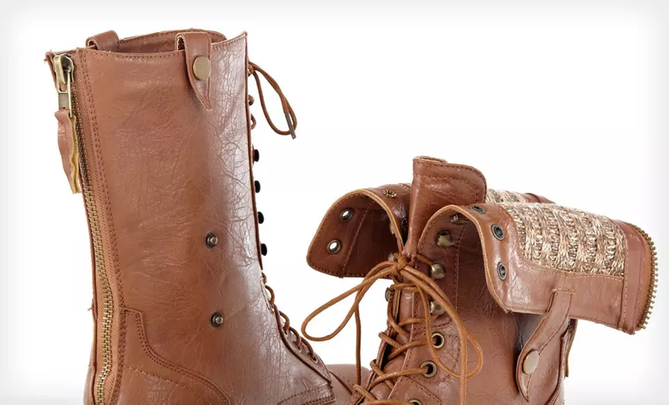 $29 for Carrini Women's Vegan Leather Combat Boots ($80 List Price). Three Colors Available. Free Shipping and Returns. - Second Medium