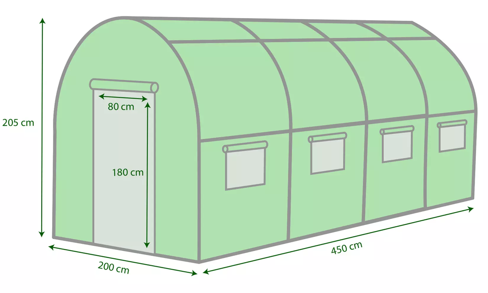 Serre de jardin tunnel avec bâche de 140 g/m² verte, plusieurs modèles disponibles, livraison offerte - Image 6
