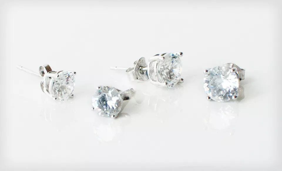 One or Three Pairs of 2-Carat Sterling-Silver CZ Stud Earrings (Up to 95% Off) - Second Medium