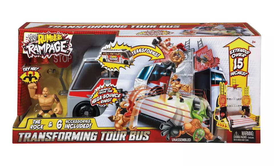 WWE Rumblers Transforming Tour Bus Play Set with The Rock Figurine. - Second Medium