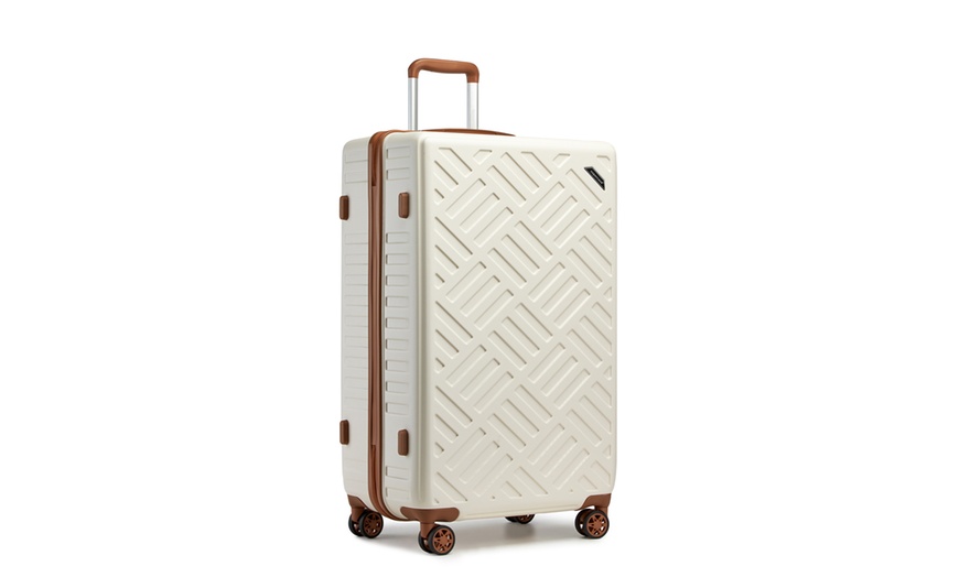 Image 19: Three-Piece Sleek Geometric Pattern Hard Shell ABS+PC Suitcase Set 