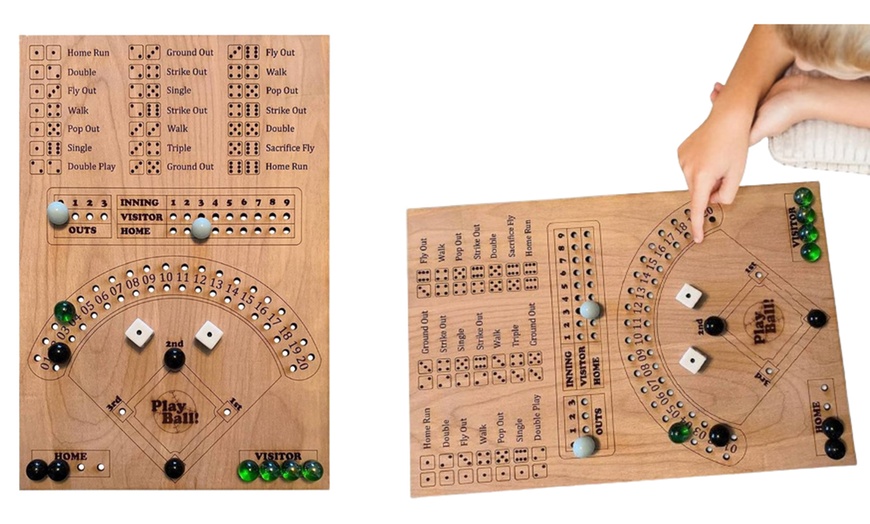 Image 1: Dice and Marble Baseball-Themed Wooden Board Game