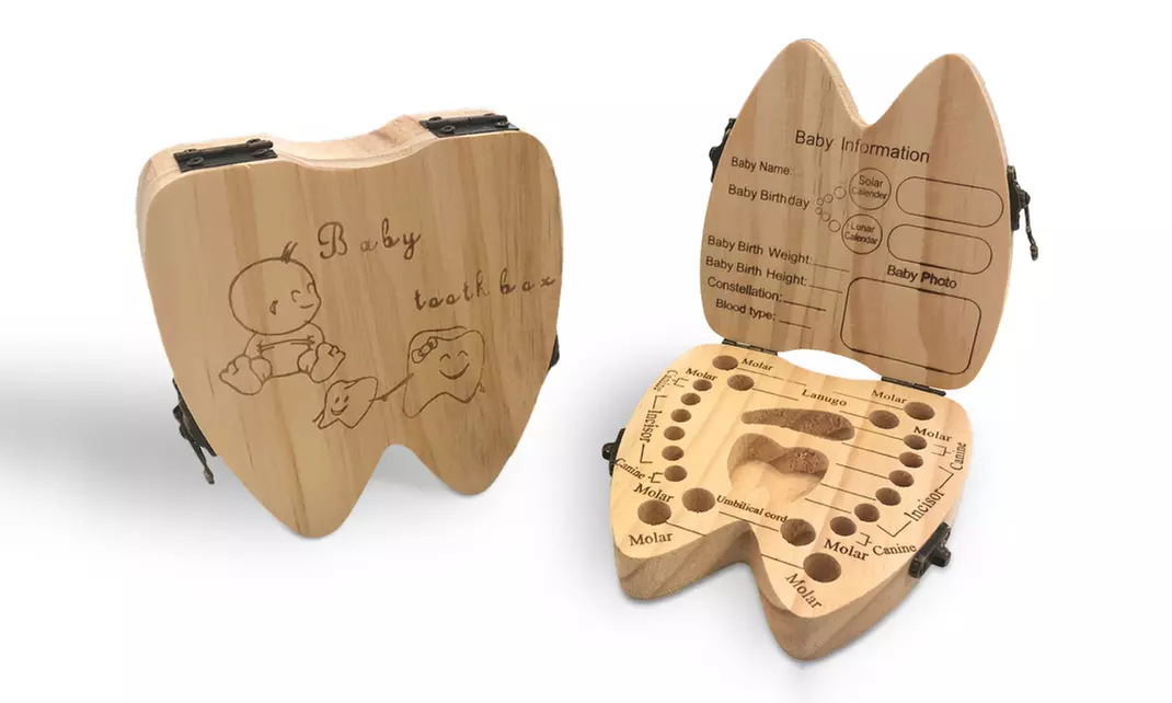 1 ou 2 boîtes à dents de lait en bois avec motif gravé pour fille et garçon - Primary Image