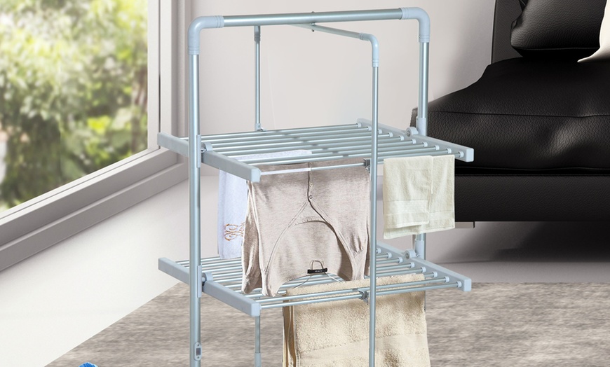 Image 2: Heated Two-Tier Clothes Airer