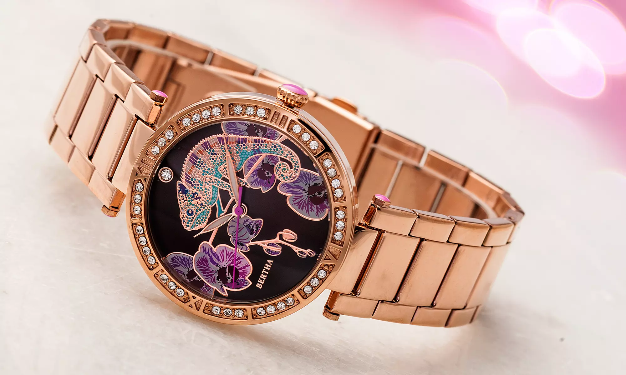 Bertha Camilla Chameleon Engraved Mother-Of-Pearl Watch - Primary Image