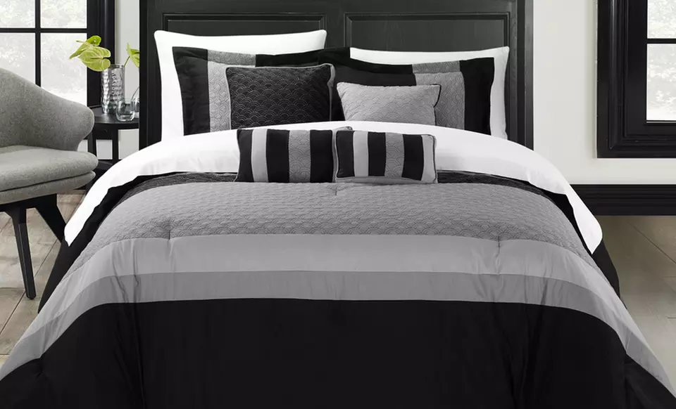 Chic Home Diamante 8-Piece Comforter Set in Black, Brick, Purple, or Yellow. Free Shipping and Returns. - Primary Image