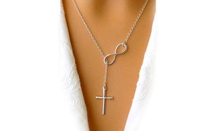 Italian Solid Sterling Silver Infinity Cross Lariat Necklace